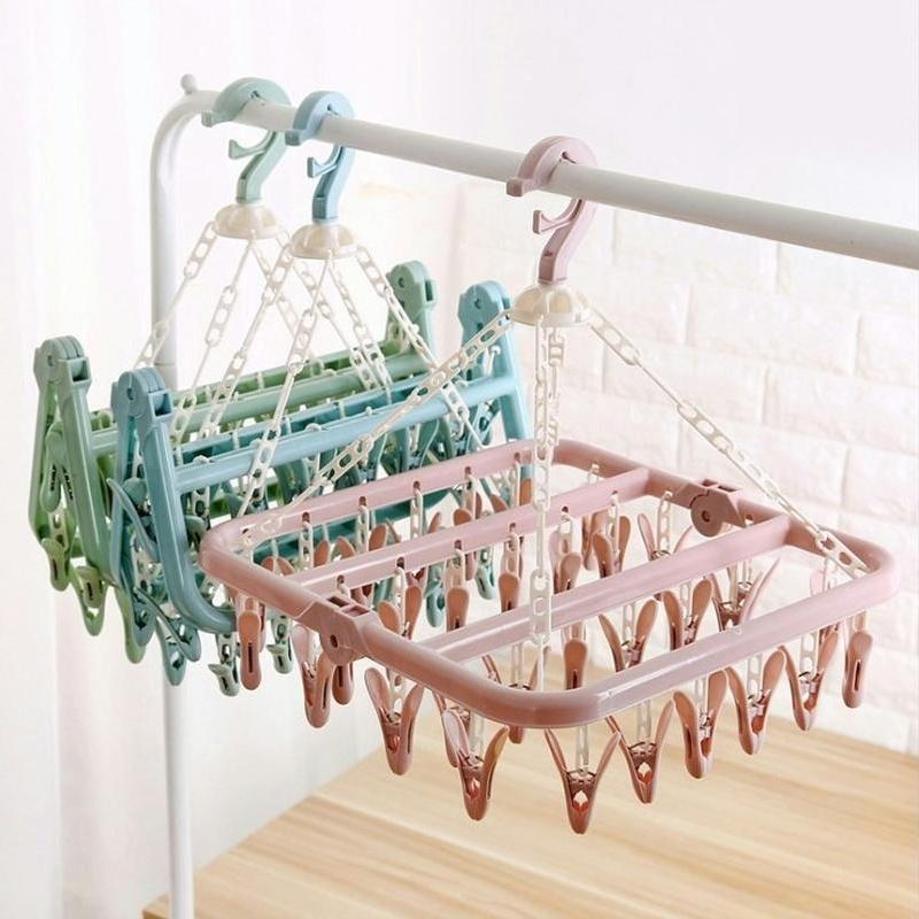 Baby Clothing Hanging Rack - 1 ชิ้น 32 คลิปแขวนเสื้อผ้าพับ เครื่องเป่า ถุงเท้ากันลม