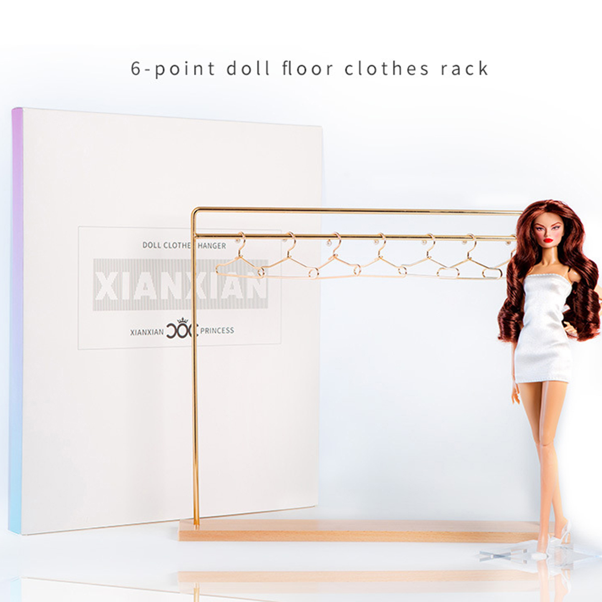 Baby Clothing Hanging Rack - ตุ๊กตาซุปเปอร์โมเดล BABI อุปกรณ์เสริมอเนกประสงค์ ไม้แขวนเสื้อโลหะ ไม้เนื้อแข็ง บ้านตุ๊กตาจิ๋ว