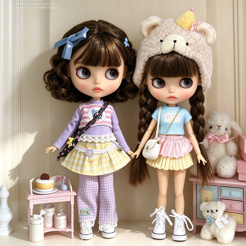 Baby Clothing Usa - ชุดเสื้อผ้าตุ๊กตาบลายธ์ เสื้อลายทาง กระโปรงลายกิงแฮม หมวกตุ๊กตาหมี กระโปรงระบาย สำหรับตุ๊กตา