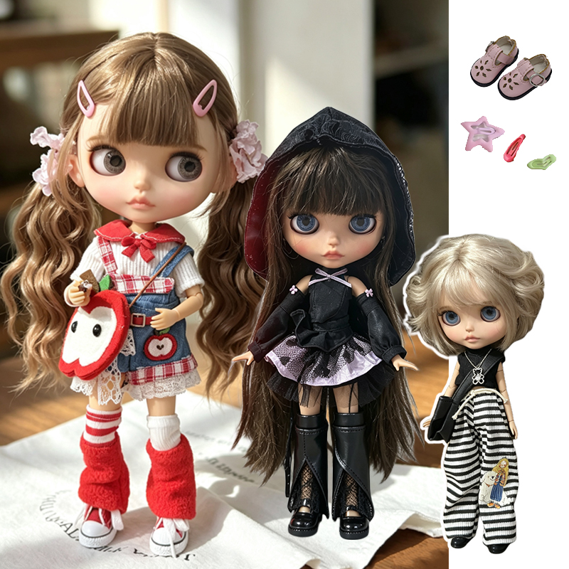 Baby Clothing Usa - ชุดเสื้อผ้าตุ๊กตา Blythe ชุดเดรสซีรีส์ Dark Night พร้อมกระเป๋าแอปเปิ้ล
