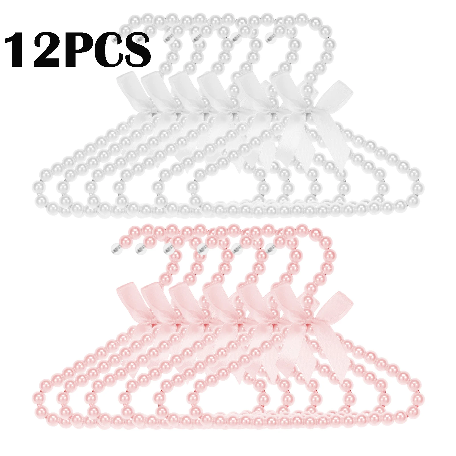 Baby Clothing Dividers - ไม้แขวนเสื้อมุก 12 ชิ้นสำหรับเด็ก ดีไซน์สวยงาม ประดับด้วยลูกปัดมุกเล็กๆ พร้อมโบว์
