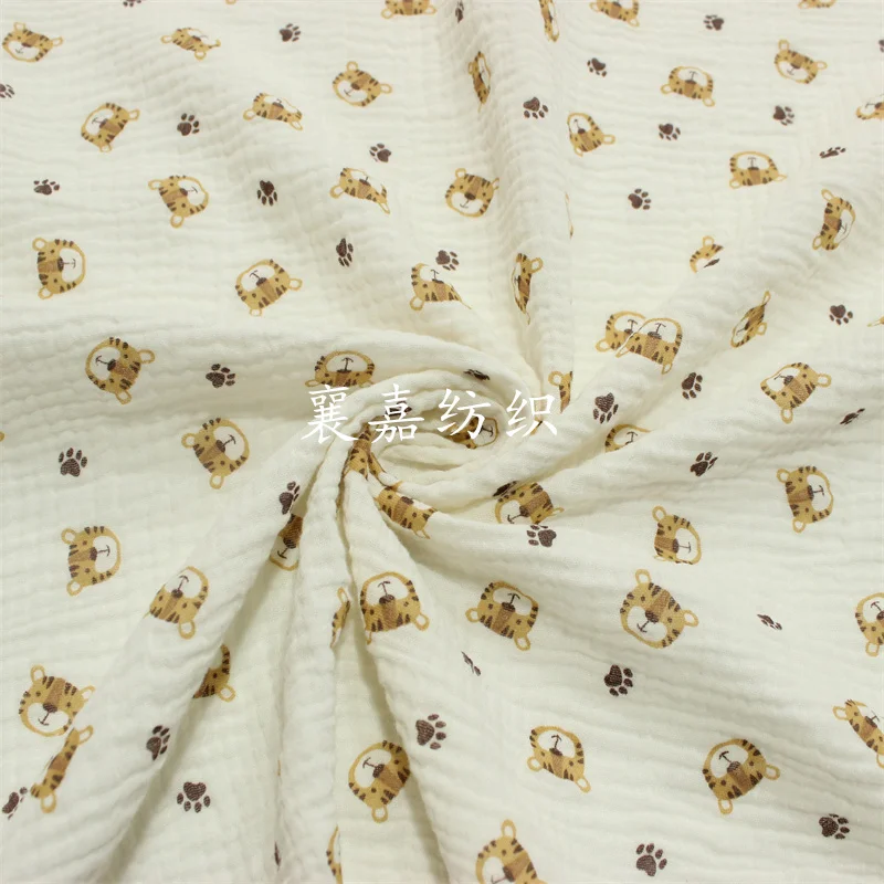 Baby Clothing Organic - 100X135 ซม.ผ้าฝ้าย Crepe Tiger Head พิมพ์เสื้อผ้าเด็กผ้าเย็บผ้า